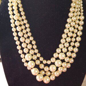 5 Strand Pearl Necklace (knotted between bead) (Cultured Pearl? Looks like it)